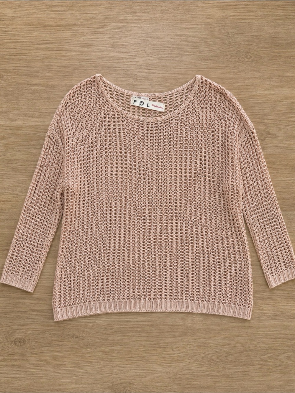POL Open-Knit Scoop Neck Sweater in Blush